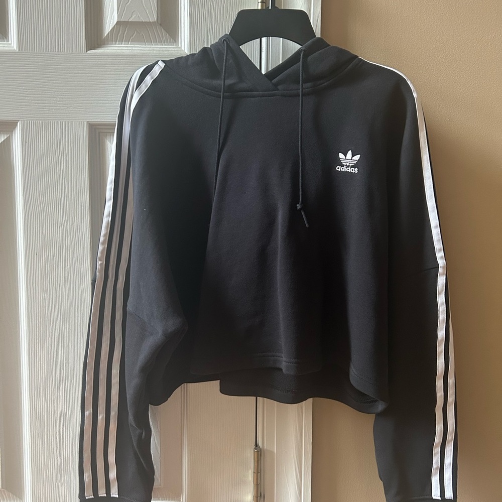 Adidas Black and White Cropped Hoodie